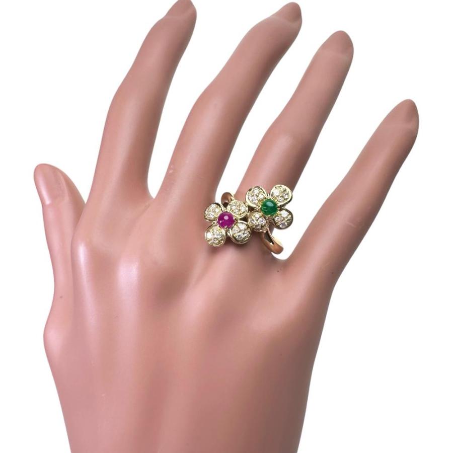天然ルビー指輪（ダイヤモンド、エメラルド） 14号 ルビー 0.28ct エメラルド 0.22ct ダイヤモンド 0.465ct リング