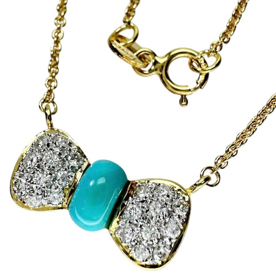 リボンモチーフ トルコ石/ターコイズ ダイヤモンド 計0.25ct 