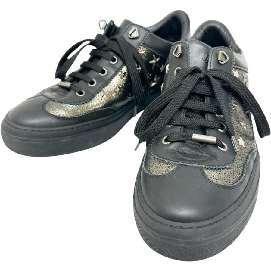 K*様 【美品】JIMMY CHOOジミーチュウスタースタッズロゴ金具レザースニ JIMMY CHOO/ジミーチュウ スタースタッズ スニーカー レザー ブラック