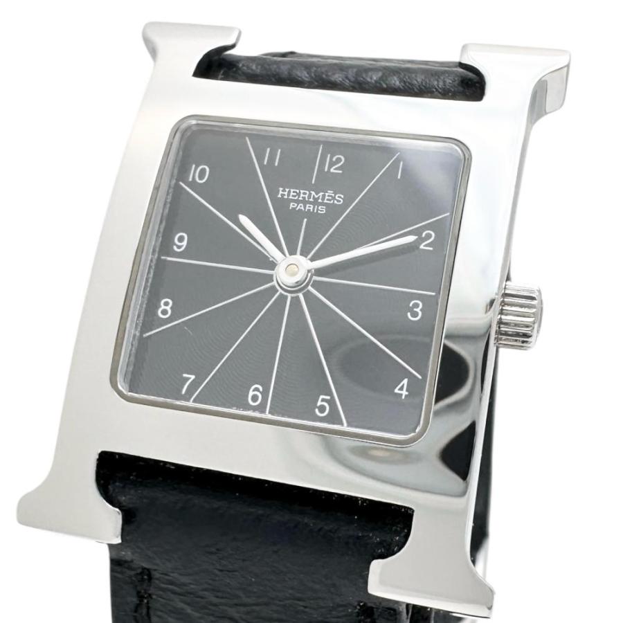 エルメス HERMES 腕時計 Hウォッチ HH1.210 レディース クォーツ ステンレススチール 2針 黒文字盤 替コマ 箱付き → 2306LM005 HERMES（エルメス） Hウォッチ HH1.210 腕時計 ステンレススチール