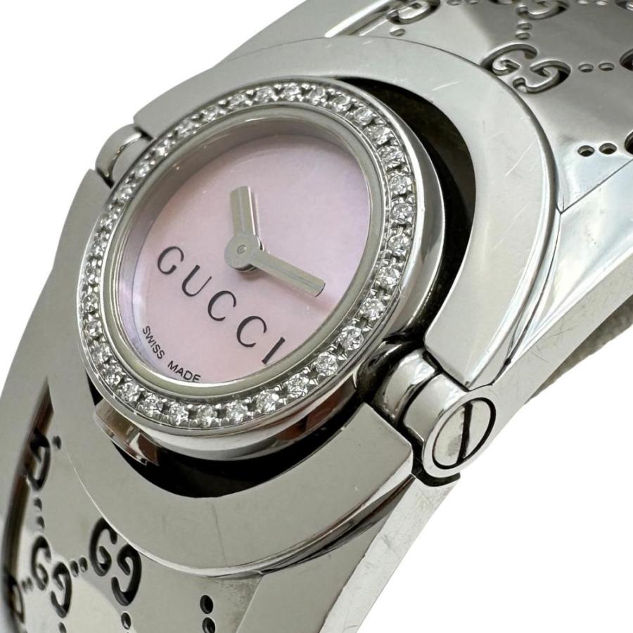 【美品・電池新品】GUCCI 1500L シェル 1Pダイヤ レディース GUCCI（グッチ） トワール ダイヤベゼル 112 腕時計 ステンレス