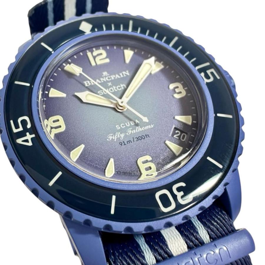 Swatch/スウォッチ スキューバ フィフティファゾム ブルー SO35A100 ブランパンコラボ 腕時計 プラスチック/ナイロン 自動巻き メンズの画像
