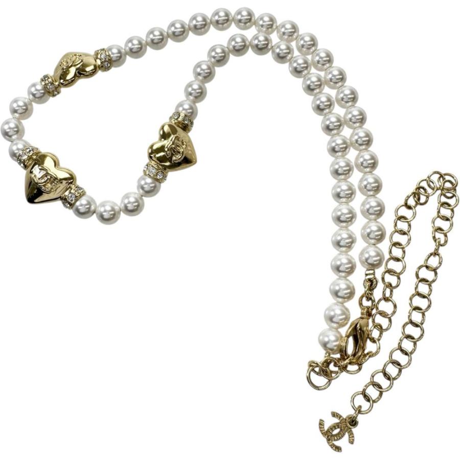 CHANEL/シャネル フェイクパール ネックレス トリプルハートココマーク GP 32.1g 37〜51cm A24P レディースの画像