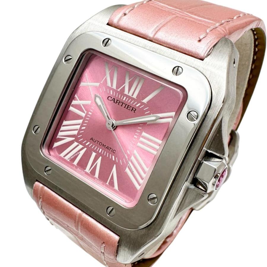 カルティエ Cartier W20133X8 サントス 100 MM 腕時計 ピンク文字盤 SS 限定モデル ユニセックス ボーイズ【中古】 Cartier（カルティエ） サントス100 W20133X8 腕時計 ステンレス