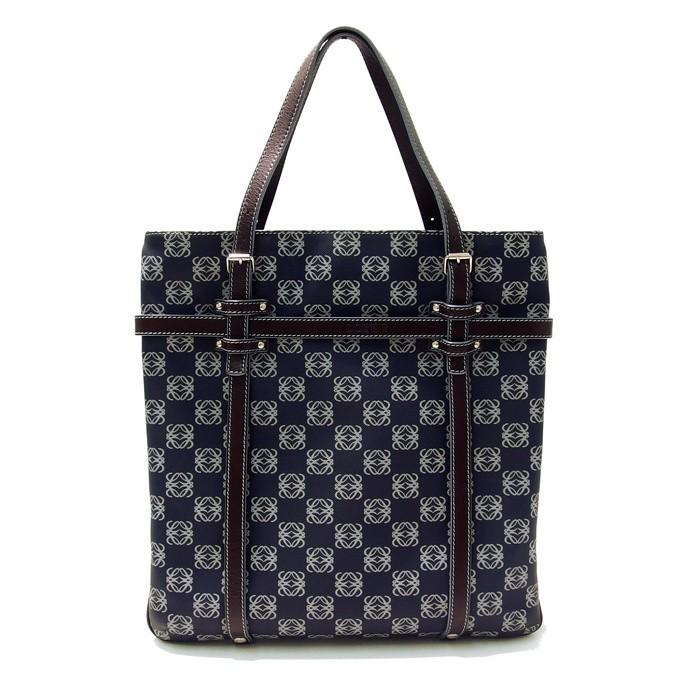 LOEWE（ロエベ） アナグラム トートバッグ PVC/レザー ネイビー×茶色 