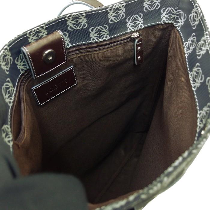 美品】ロエベウエストバッグリピートアナグラム総柄PVCレザー茶紺