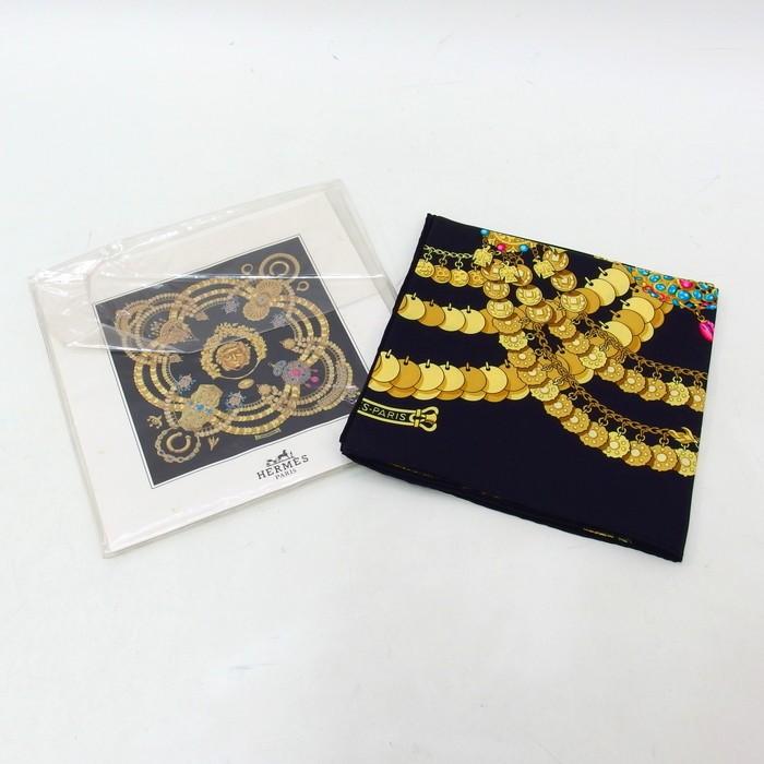 HERMES/エルメス カレ90 J Abadie KOSMIMA スカーフ 黒×ゴールド 