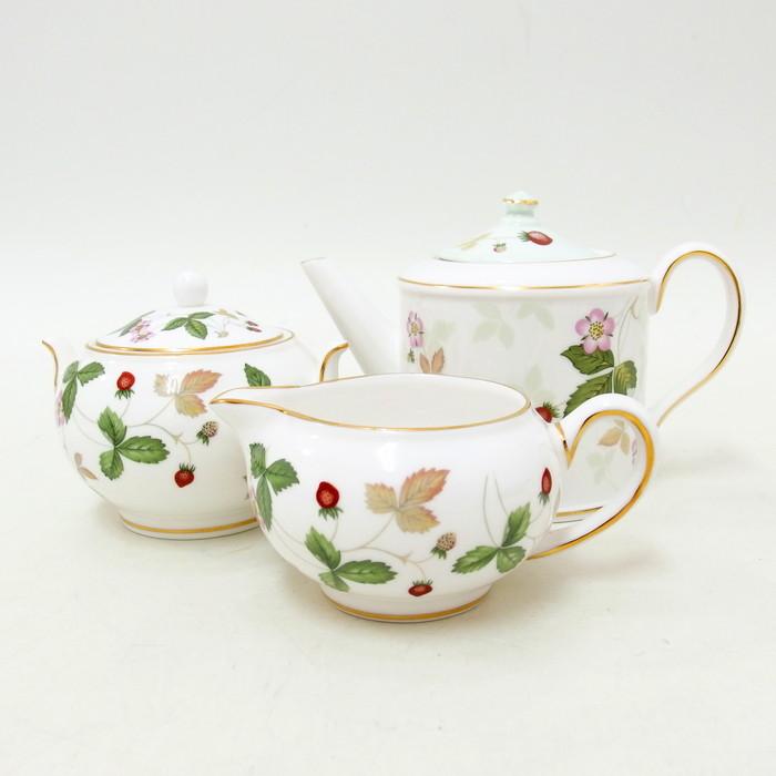 【新品未使用】 ワイルドストロベリー シュガーポット&クリーマー Wedgwood/ウェッジウッド ワイルドストロベリー 3種 ポット シュガー
