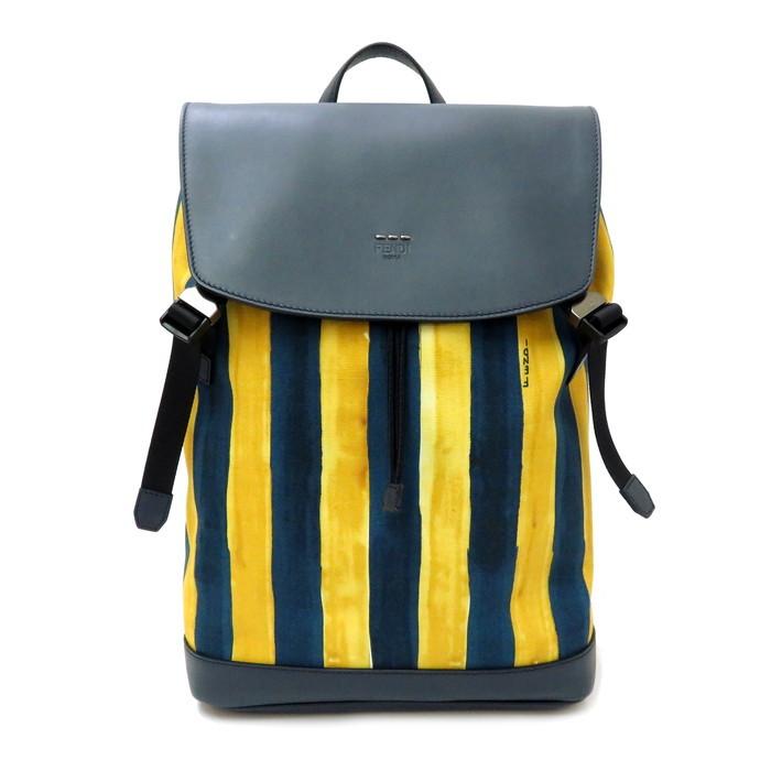 Fendi フェンディ 7vz031 リュック デイパック レザー キャンバス ネイビー イエロー メンズ T 真子質店 ヤフーショッピング店 通販 Yahoo ショッピング