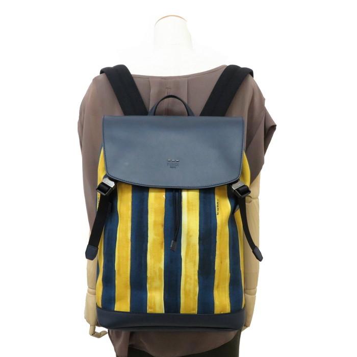 Fendi フェンディ 7vz031 リュック デイパック レザー キャンバス ネイビー イエロー メンズ T 真子質店 ヤフーショッピング店 通販 Yahoo ショッピング