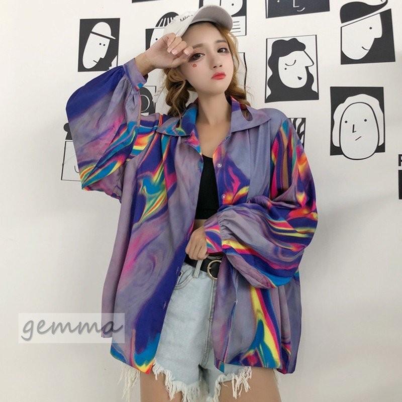 レディース 長袖シャツブラウス 原宿系 ファッション 派手 個性的 ダンス 衣装 コスチューム ヒップホップ 韓国 レインボーカラー Makonoi Qaz まのこい商店 通販 Yahoo ショッピング