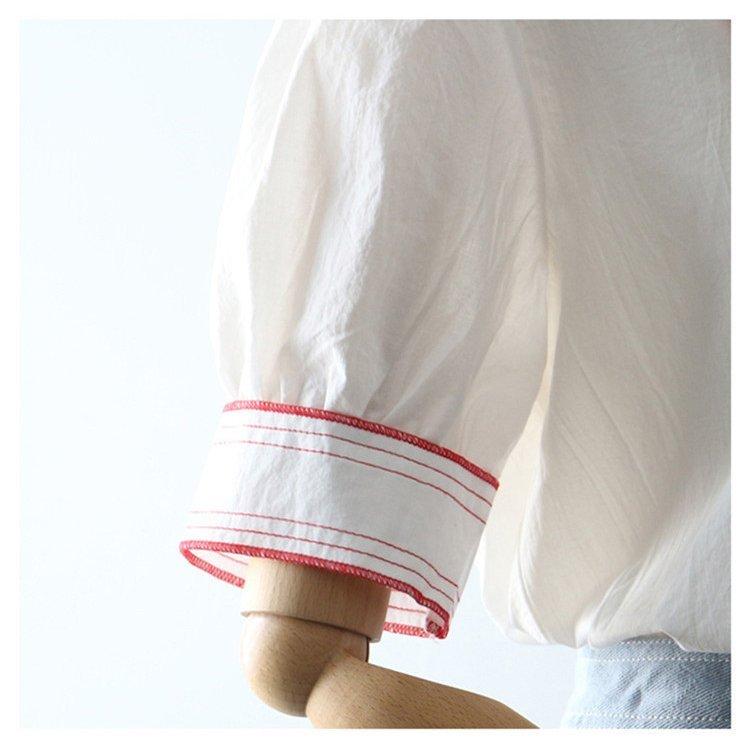 ブラウス シャツ 春 夏 レディース トップス ボリューム袖 シャツブラウス 半袖 白ブラウス 配色 福袋セール