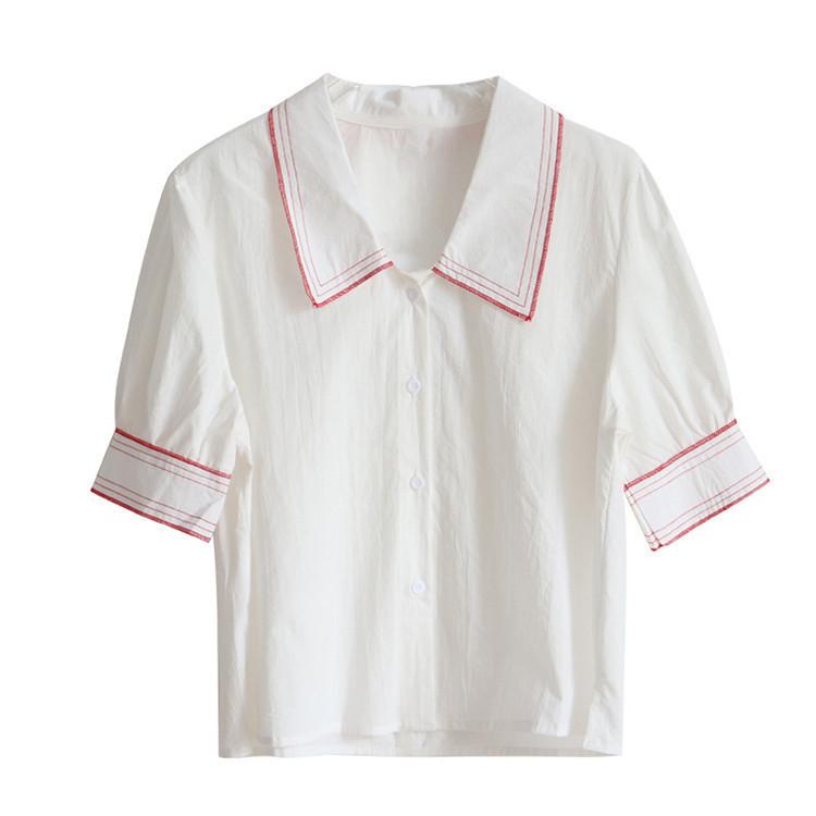 ブラウス シャツ 春 夏 レディース トップス ボリューム袖 シャツブラウス 半袖 白ブラウス 配色 福袋セール