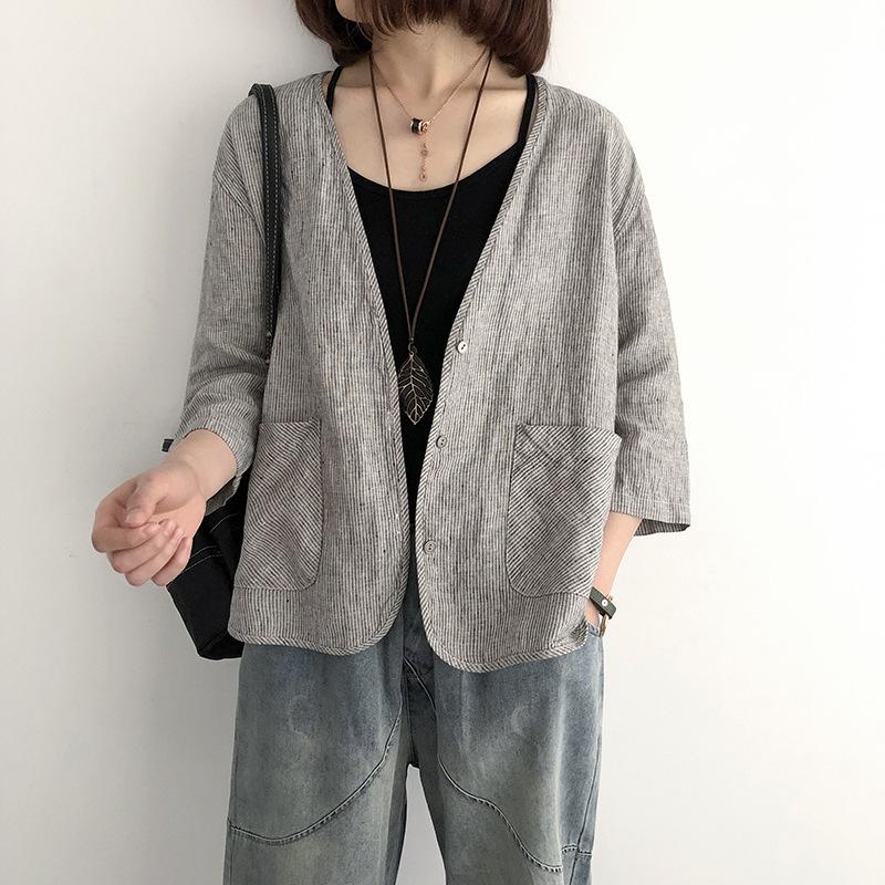 ノーカラージャケット レディース カーディガン 綿麻 サマージャケット