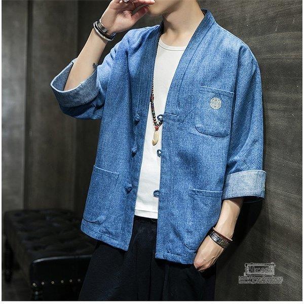 チャイナ服 デニム カーディガン メンズ 7分袖 ジャケット はおり アウター カーデ Gジャン 中華風 カジュアル Manokoi まのこい商店 通販 Yahoo ショッピング