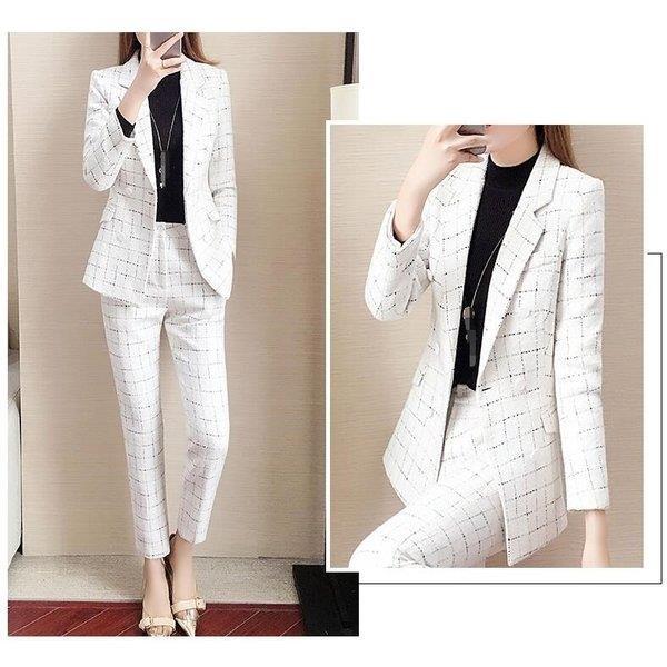 高品質 高級感 韓国風 チェック柄 パンツスーツ Ol 通勤 フォーマル 2点セット 令和 着痩せ 春秋冬 長袖ジャケット スキニーパンツ レディース 二次会 代30代40代 相場 Www Superavila Com
