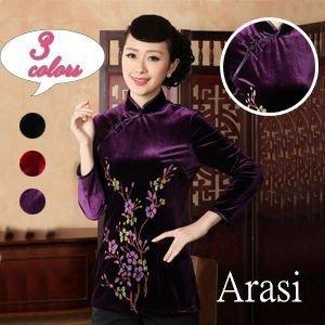 チャイナドレス長袖トップス！チャイナドレス ベルベット 上着 チャイナ服 トップス 花柄 長袖 ショート丈 チャイナドレスチーパオ