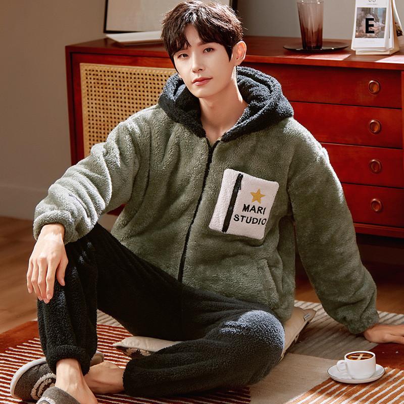 パジャマ メンズ 上下セット 暖かい ふわもこ モコモコ 厚手 フード付き ナイトウェア もこもこ 紳士用 ルームウェア Seal限定商品 防寒 2点セット 寝間着 冬用 部屋着