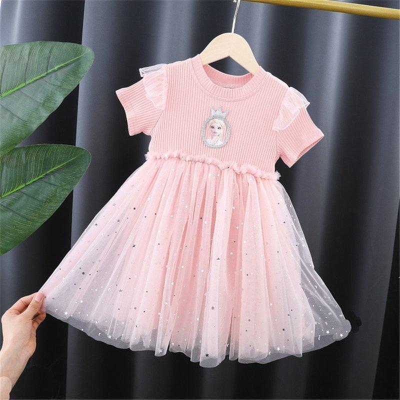 ディズニー・アナと雪の女王・エルサ柄ワンピース フレア 半袖  