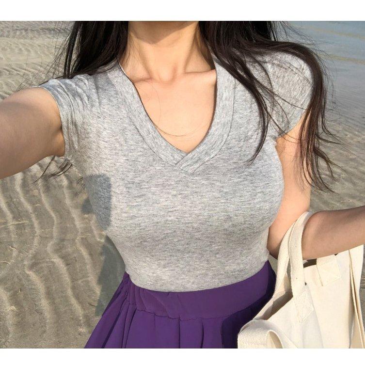 セクシートップス Vネック 代30代40代 Tシャツ カジュアル シンプル スレンダーライン