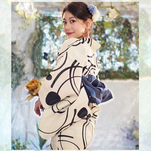 浴衣 レディース 女性浴衣 単品 浴衣単品 ゆかた 大人 綿麻 上品 個性 しっとり 白 黒 モノトーン 水玉 しゃぼん玉 渋 U 京都ここん 通販 Yahoo ショッピング