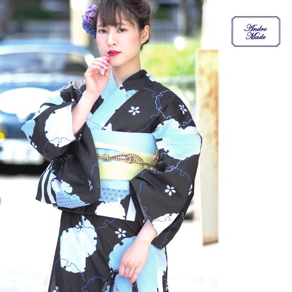 浴衣 レディース 単品 大人 大人浴衣 女性浴衣 浴衣単品 ゆかた フリー レトロ モダン 黒 ブラック 大柄 雪輪 U 京都ここん 通販 Yahoo ショッピング