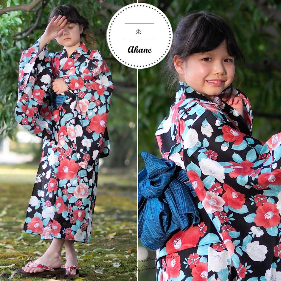 子供浴衣 単品 キッズ キッズ浴衣 子供 浴衣 女の子浴衣 １００ １１０ １２０ １３０ モダン レトロ ブラック レッド オレンジ 黒 赤 椿 U アンココン Uncocon 通販 Yahoo ショッピング
