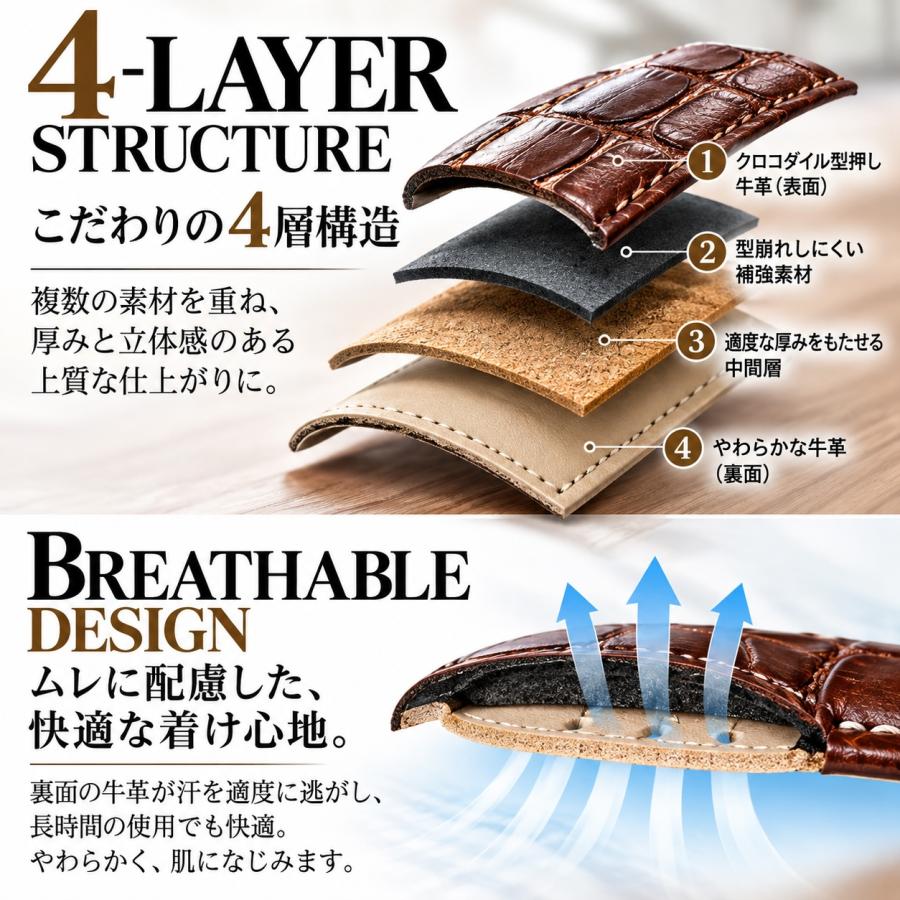 時計バンド 牛革 腕時計 本革 ワニ革型押し 交換 ベルト バネ棒付き