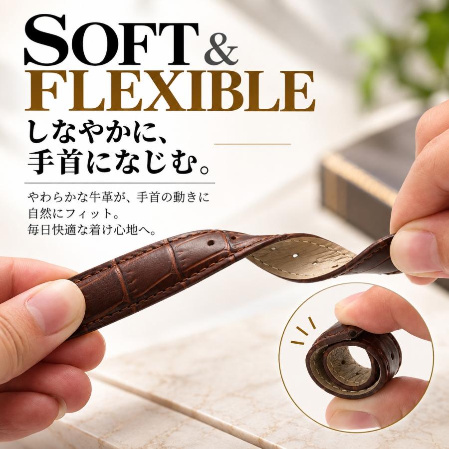 時計バンド 牛革 腕時計 本革 ワニ革型押し 交換 ベルト バネ棒付き