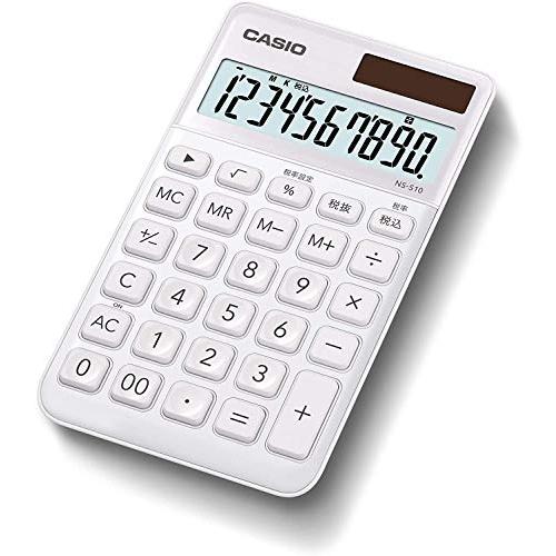 カシオ スタイリッシュ電卓 ホワイト 10桁 大判手帳タイプ NS-S10-WE-N | 