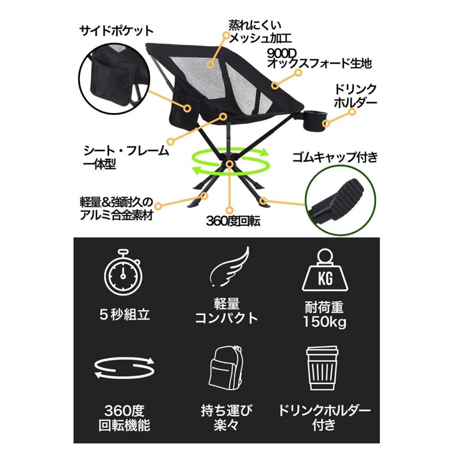 Makuake公式 360°回転 アウトドアチェア 一瞬で完成 持ち運べるあなた