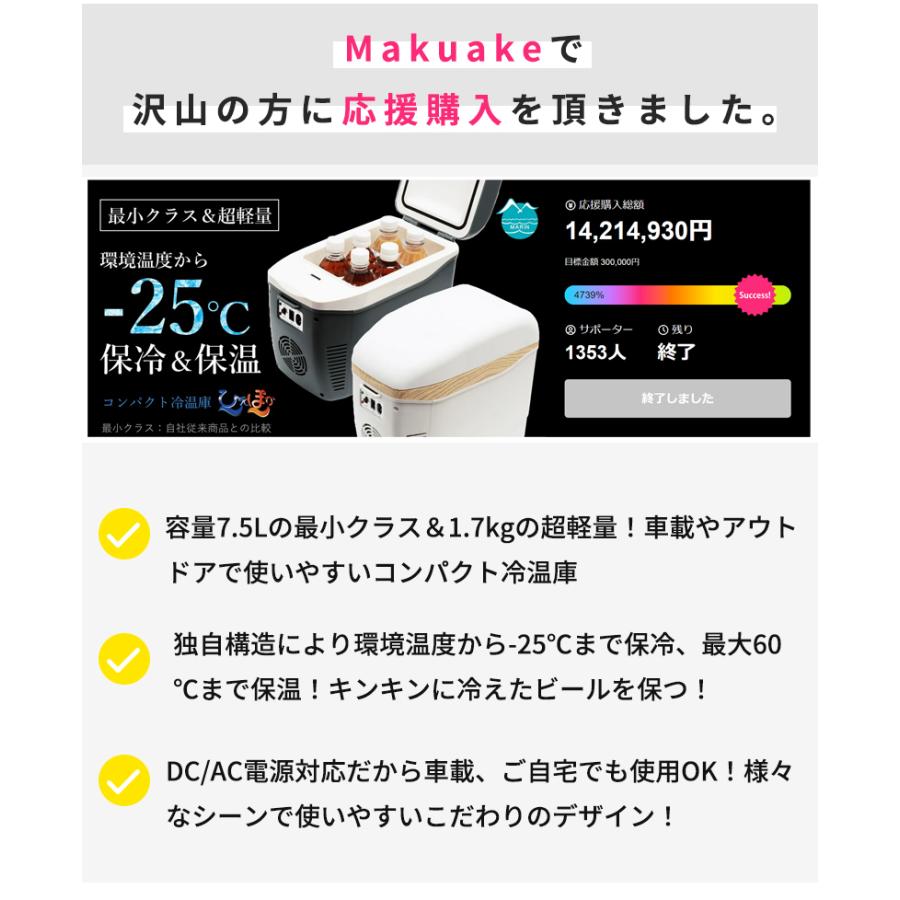 Makuake公式 最小を追求した 車内や自宅で-25℃〜60℃の保冷保温 コンパクト冷温庫ひえぽか 保温 保冷 超軽量 コンパクト アウトドア 持ち運び マクアケの画像