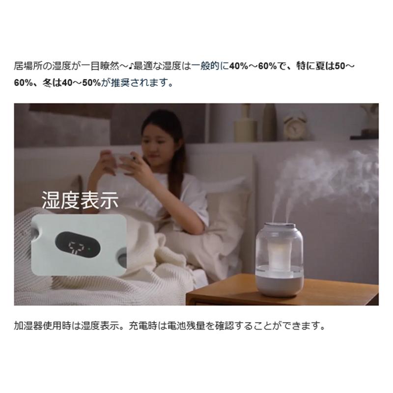 デジタル表示 ホワイト加湿器 2022年製 Makuake公式 大容量2L コードレス加湿器 乾燥知らずの快適空間 超音波