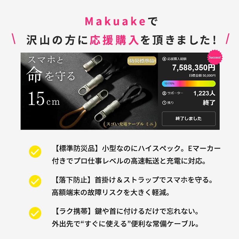 Makuake公式 スマホとあなたの命を守るスゴい充電ケーブル 標準防災品