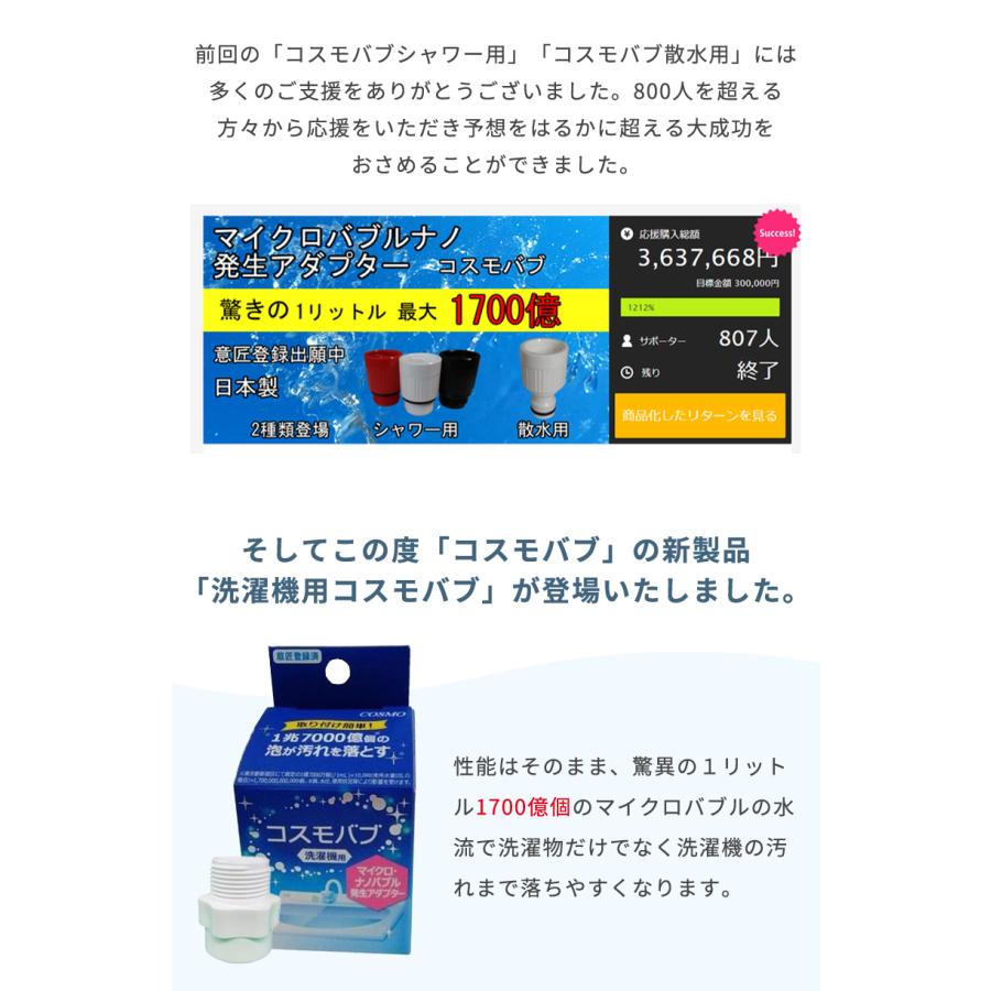 Makuake公式 マイクロバブル・ナノバブル発生アダプター洗濯機用登場