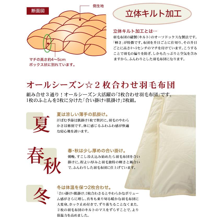 掛け布団 羽毛布団 シングル 暖かい 羽毛掛け布団 掛布団 かけ布団 二枚合わせ 肌掛け 合掛け ロイヤルゴールドラベル ホワイトグースダウン ザ・羽毛布団 |  | 05