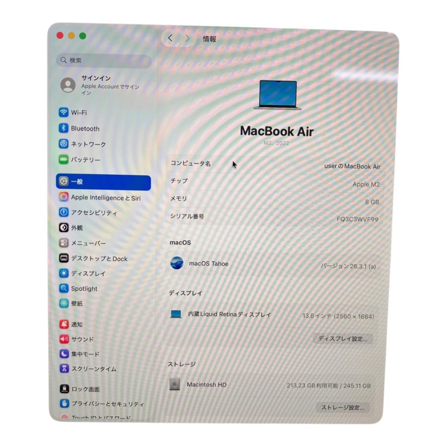 □美品 Apple MacBook Air M2 2022 13.6インチ 8GB SSD256GB A2681
