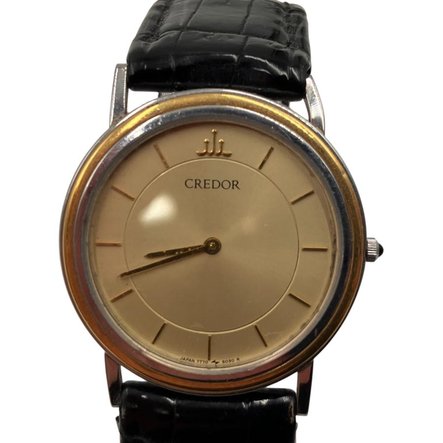 □SEIKO CREDOR 7770-6030 クオーツ 腕時計 18KTベゼル メンズ