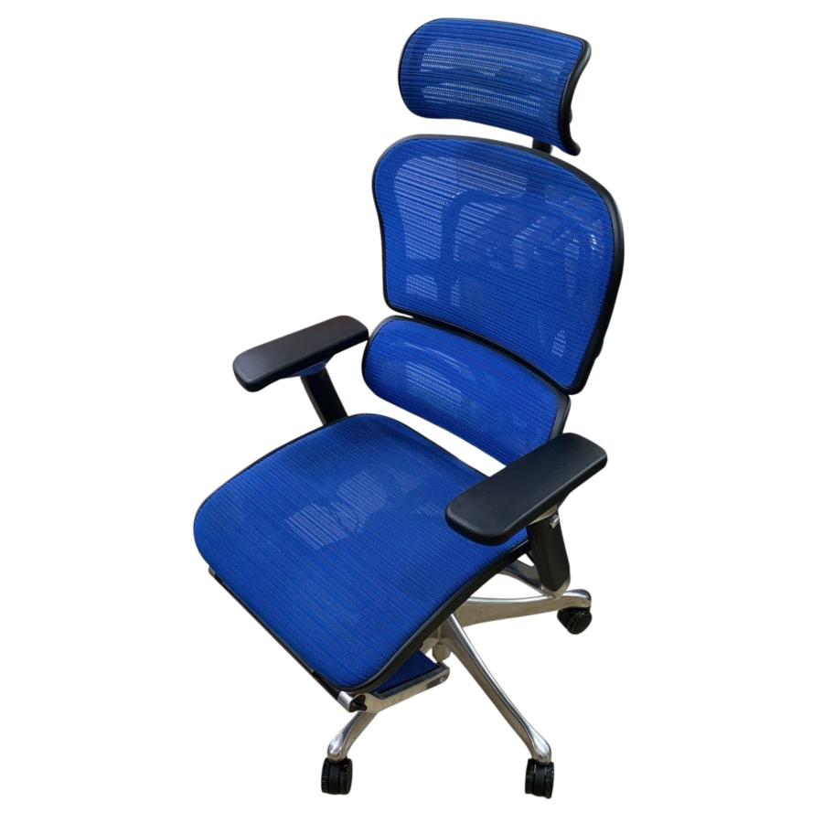 展示品　エルゴヒューマン　プロ　メッシュ　デスクチェア　ゲーミングチェア □△Ergohuman Pro オフィスチェア ブルー メッシュチェア オットマン