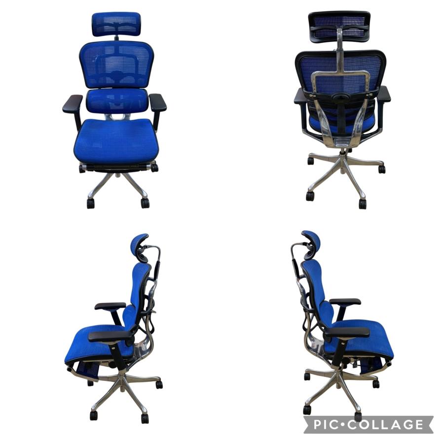 □△Ergohuman Pro オフィスチェア ブルー メッシュチェア オットマン
