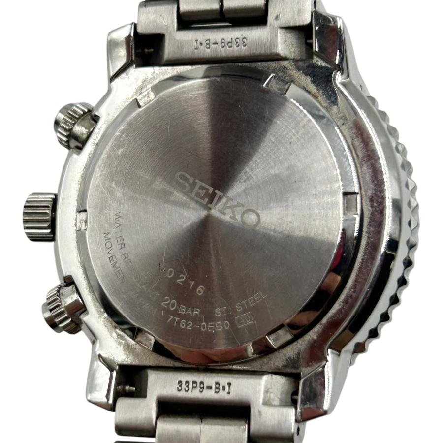 □SEIKO クロノグラフ アラーム 7T62-0EB0 200m防水 デイト ブラック