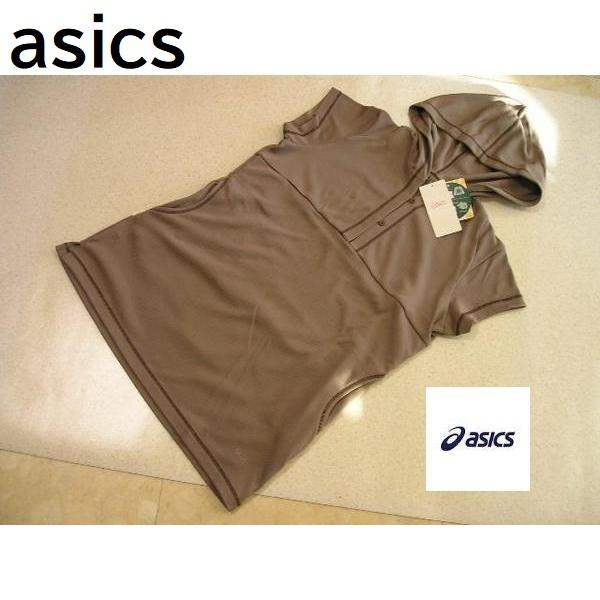 パーカー レディース アシックス 半袖 リーン 茶 Mサイズ