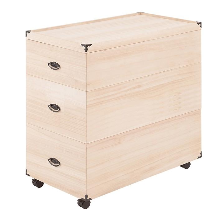 押入れ収納ケース 総桐 キャスター付き 3段 高さ81.5cm 桐衣装箱 衣装