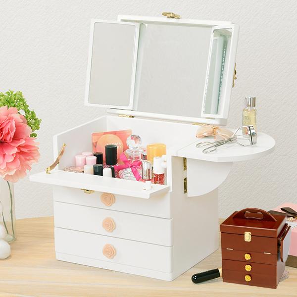 コスメボックス メイクボックス ミニドレッサー 三面鏡 完成品 ミラー付 ホワイト ブラウン Mud 60 Mud 60 5000d まるしょうインテリア 通販 Yahoo ショッピング