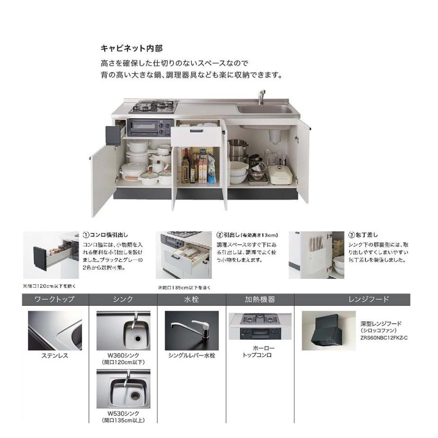 クリナップ　コンパクトキッチン　コルティＷ1950サイズ　3口コンロ　下台のみ　送料無料　開き扉タイプ