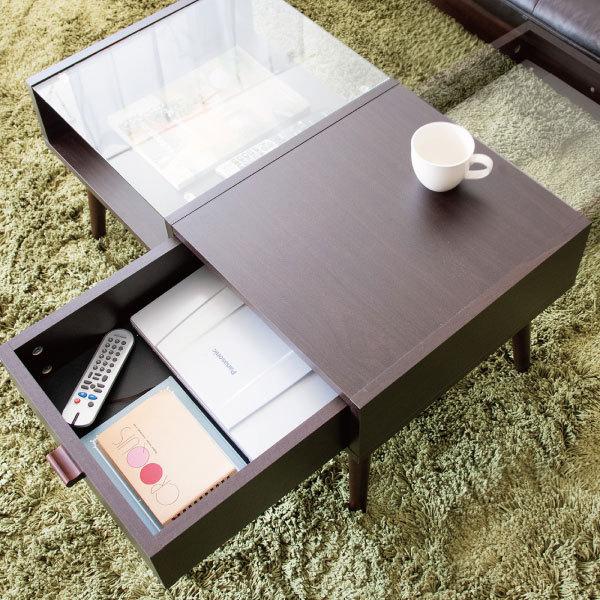 宮武製作所 ローテーブル 白 北欧 おしゃれ 木製 収納付き ガラス