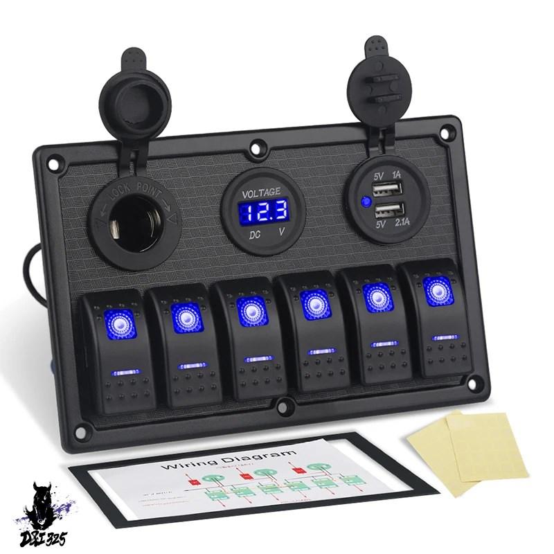 【互換品】 LEDディスプレイパネル デジタル電圧計 デュアルUSBアダプター ロッカー 6ギャング 12v 車船舶ボートアルミニウム 社外製 | 