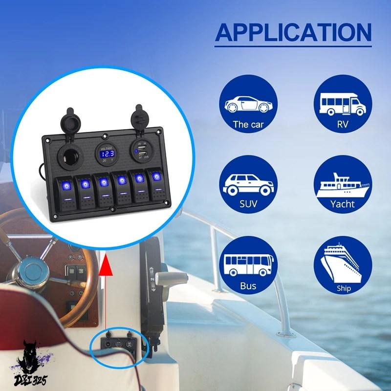 【互換品】 LEDディスプレイパネル デジタル電圧計 デュアルUSBアダプター ロッカー 6ギャング 12v 車船舶ボートアルミニウム 社外製 |  | 08