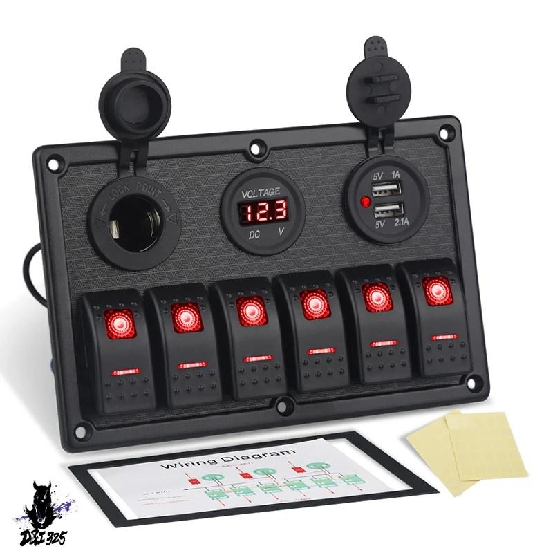 【互換品】 LEDディスプレイパネル デジタル電圧計 デュアルUSBアダプター ロッカー 6ギャング 12v 車船舶ボートアルミニウム 社外製 |  | 09