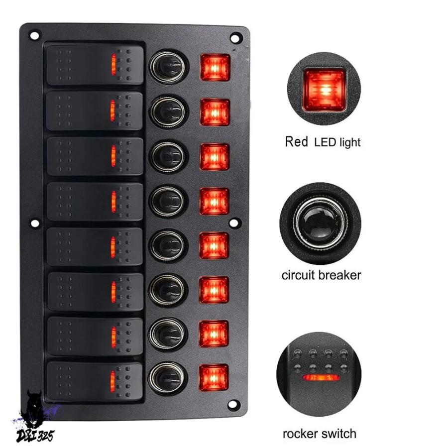【互換品】 マリンボート 防水8ギャングマリントグルスイッチ 12v 24v回路ブレーカ過負荷保護ledスイッチパネル オフ 社外製 |  | 06